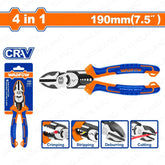 Wadfow by Winland 4-in-1 Multi-Function Diagonal Cutting Pliers 7.5in/190mm WPL3778 WAD-HT